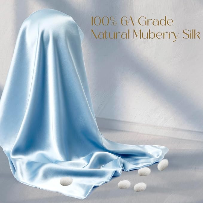 ZIMASILK 100% Pure Mulberry Silk Pillowcase for Hair and Skin Health,Soft and Smooth,Both Sides Premium Grade 6A Silk,600 Thread Count,with Hidden Zipper,1pc (King 20''x36'',Light Blue) - Bloomnest