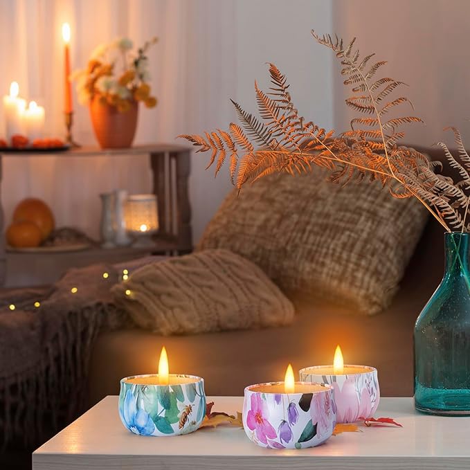 Hausware 3 Pack Scented Candles, 2.5 oz Aromatherapy Candles with Floral Scents,Soy Candles Set with 72H Burning Time,Ideal Gift for Women(Magnolia+Jasmine+Rose) - Bloomnest