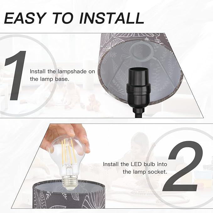 Touch Control Bedside Lamp with 2 USB Ports, 3-Way Dimmable Table lamp for Bedroom, Nightstand Lamp with Round Grey Fabric Shade for Living Room Home Office (E26 LED Bulb Included) - Bloomnest