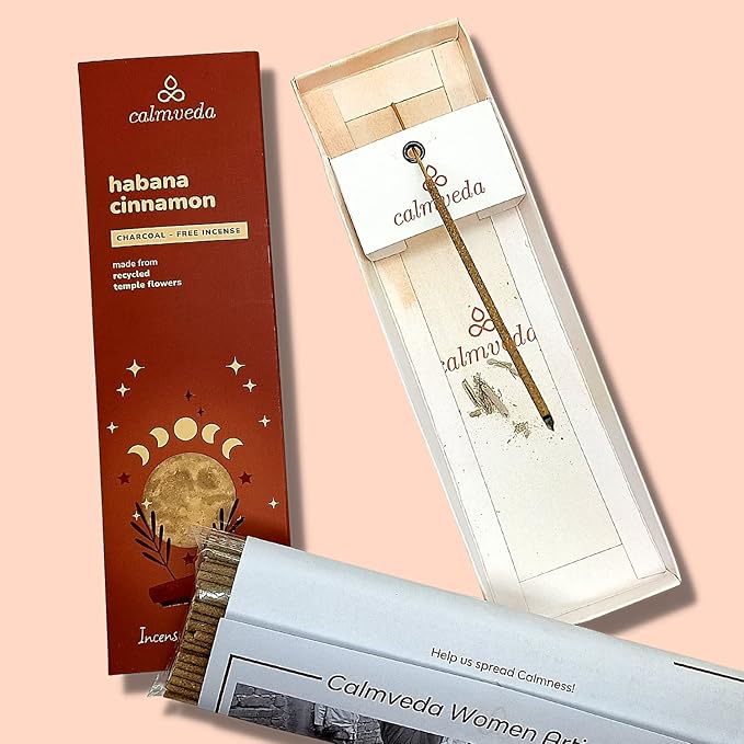 Havana Cinnamon Incense Stick Exotic - Calming Meditation Incense (80 Sticks) Charcoal Free, Made from Upcycled Flowers | Give Gift of Fall Incense with Spicy & Sweet Tobaco Aroma (Incienso de Canela)