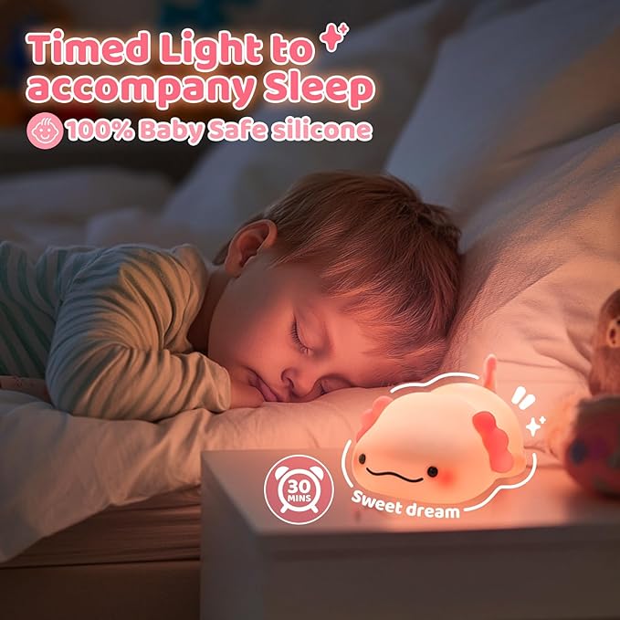 SMY Lighting Axolotl Night Light for Kids,Animal Silicone Nursery Night Lamp, Rechargeable Table Lighting Bedside Lamp,Cute Room Decor Light for Bedroom,Living Room,Dining,Desk Decorations,Gift - Bloomnest