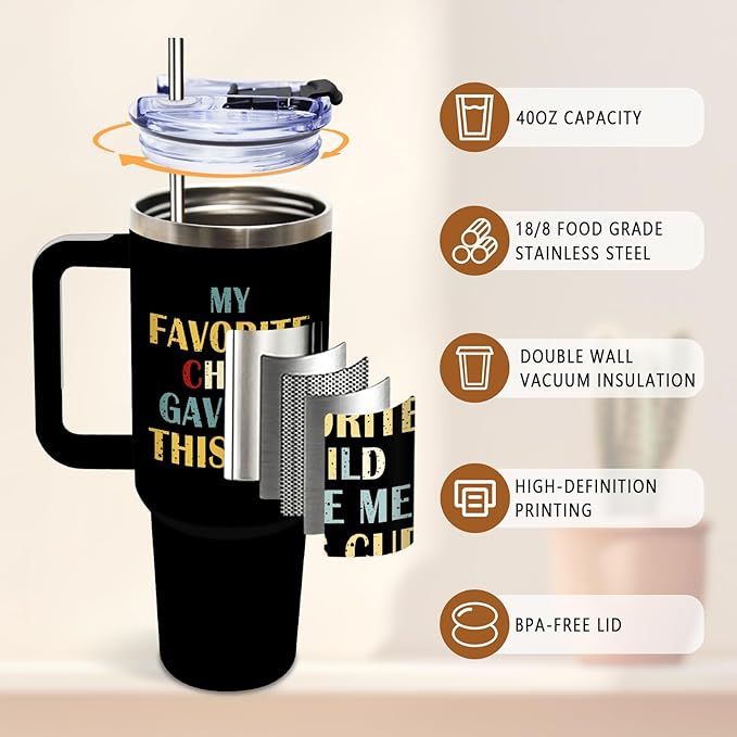 DUUV Gifts for Dad, Dad Tumbler 40 Oz Stainless Steel Insulated with Lid, Birthday Gifts for Father Men Husband from Daughter Son Kids, My Favorite Child Gave Me This Cup Gift for Christmas, 1PCS - Bloomnest