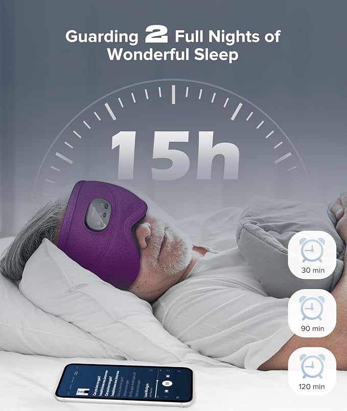 TOPOINT Sleep Mask with Bluetooth Headphones, 3D Eye Mask for Sleep Headphones with White Noise, Total Blackout, 5.4 Bluetooth, Timer, 15 Hours for Women Men, Travel, Meditation, Nap, CPAP Users - Bloomnest