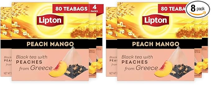 Lipton Black Tea Peach Mango, Pyramid Tea Bags, Flavored Teabags for a Refreshing Cup of Tea, 80 Total Tea Bags (20ct - Pack of 8) - Bloomnest