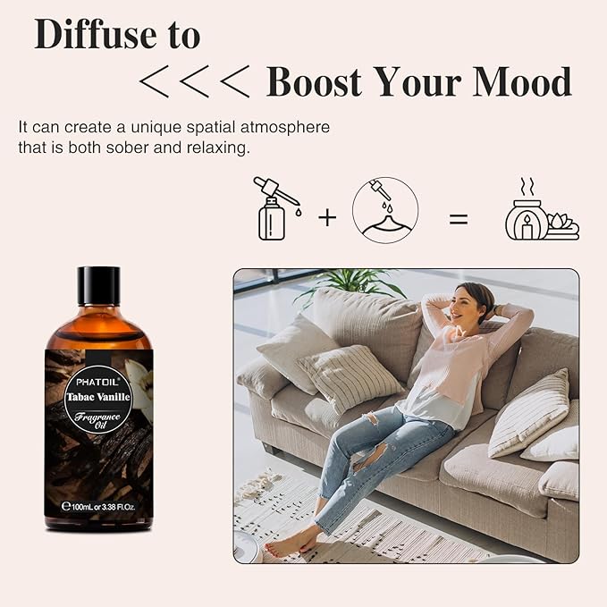PHATOIL 3.38FL.OZ Tabac Vanille Fragrance Oils for Aromatherapy, Essential Oils for Diffusers for Home, Perfect for Diffuser, Yoga, Skin Care, DIY Candle and Soap Making - 100ml - Bloomnest