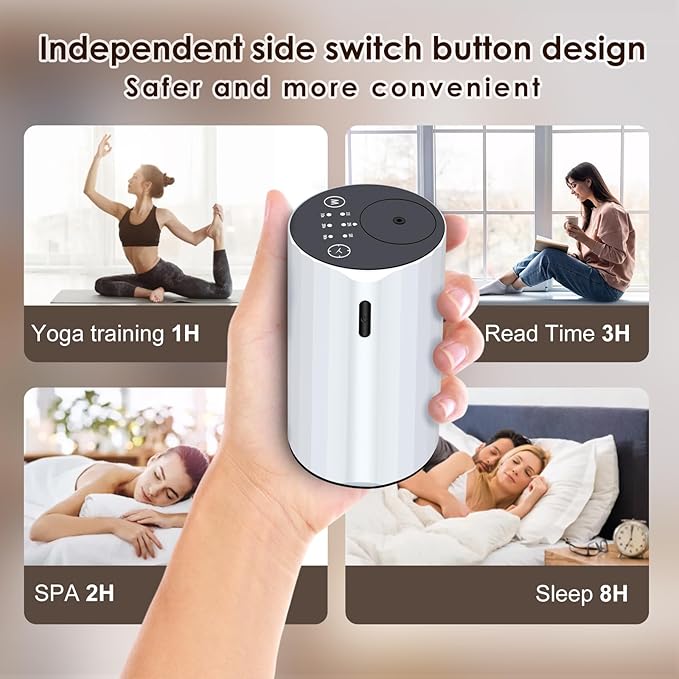 Waterless Essential Oil Diffuser Aromatherapy Scent Diffusers for Home Large Room, Bedroom, Car, Office, Desk, Battery Operated Mini Portable Air Freshener (White-2) - Bloomnest