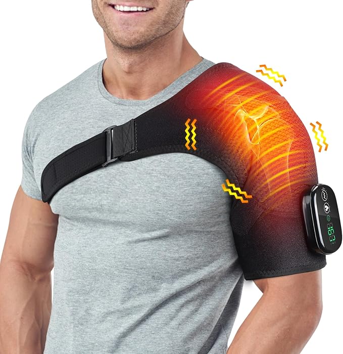 Cordless Shoulder Heating Pad, Shoulder Massager for Pain Relief Deep Tissue,Heated Shoulder Wrap & Brace with 3 Heat & Vibration Modes, Men & Women (Black) - Bloomnest