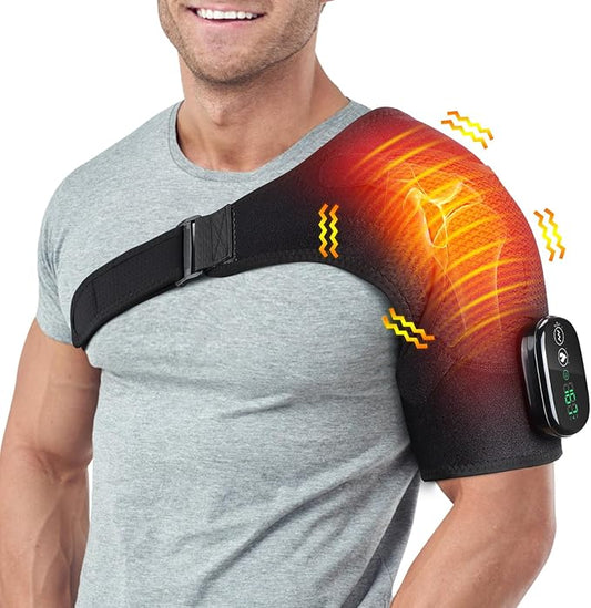 Cordless Shoulder Heating Pad, Shoulder Massager for Pain Relief Deep Tissue,Heated Shoulder Wrap & Brace with 3 Heat & Vibration Modes, Men & Women (Black) - Bloomnest