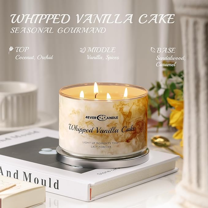 Whipped Vanilla Cake Scented Candles, 18oz Soy Candles Non Toxic 4-Wick Large Candle Jars, Over 50 Hours of Burning Time, Ideal for Gifting, Events, Home Decor - Bloomnest