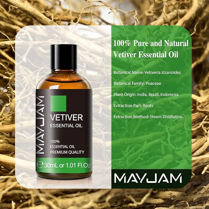MAYJAM Vetiver Essential Oil 30ML, Pure Vetiver Oil Essential Oils for Aromatherapy, Candles, Soaps(1.01FL.OZ) - Bloomnest