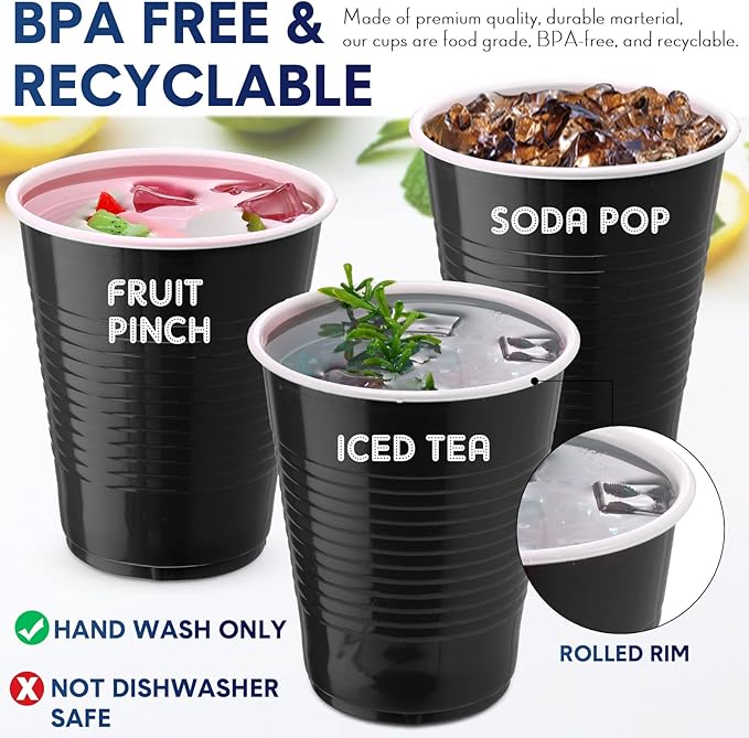 Zopeal 200 Pcs Plastic Cup Bulk 18 oz Disposable Tumblers Wedding Hard Plastic Party Wine Cups Fancy Beverage Drinking Soda Cocktail Glasses for Wedding Birthday Christmas(Black) - Bloomnest