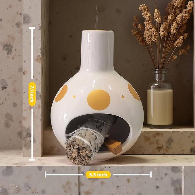 Handmade Ceramic Palo Santo Holder Burner & Sage Holder - Mini Tabletop Chiminea Burner Tray with Ash Catcher, Decorative Incense Holder for Spiritual Meditation & Yoga - Bloomnest