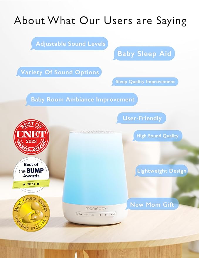 Baby Sound Machine, Momcozy White Noise Machine for Baby Sleeping with Night Light, Toddler Sleep Trainer with 34 Soothing Sounds, Timer, App Remote Control, Personal Sleep Routine (Blue) - Bloomnest