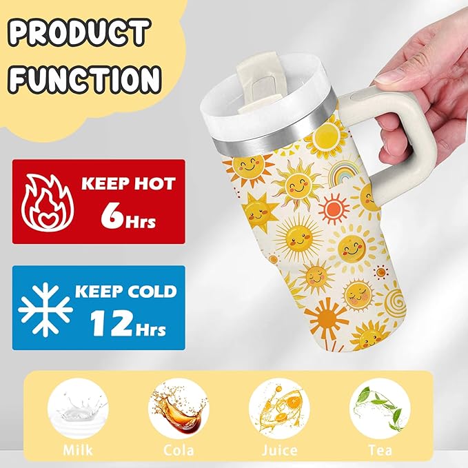 Sunshine Gifts - 14 Oz Yellow Kids Sun Tumbler with Handle and Straw, Stainless Steel Insulated Water Bottle, for Sports, School, Travel - Funny Sunshines Themed Children Birthday Gift Cup(1pc) - Bloomnest