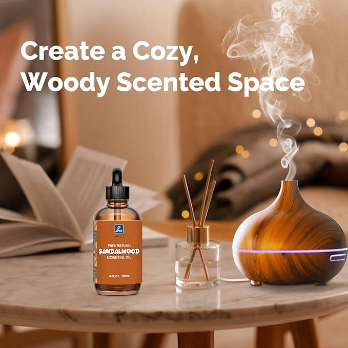 Sandalwood Essential Oil 4 Oz, 100% Pure Sandalwood Oil for Diffuser, Skin, Hair, Body & Face, Perfume Base Note for Men & Women, Aromatherapy & Massage - Bloomnest