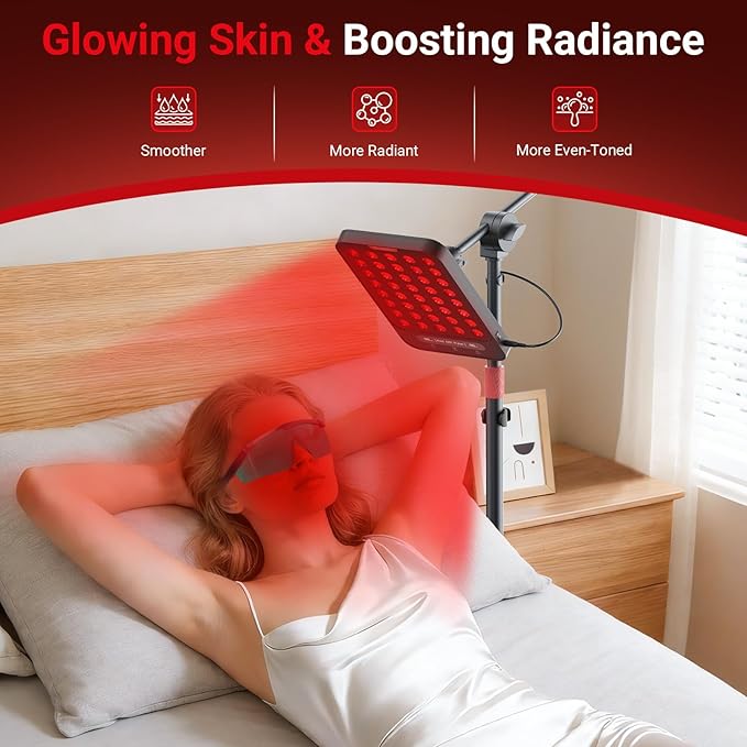 Comfytemp 55W Red Light Therapy for Face & Body, 143mW/cm² at 6 in Powerful Near Infrared Light Therapy Lamp, 660nm & 850nm LED Light Panel with Adjustable Stand Home Use, Gifts for Women Men Mom Dad Comfytemp