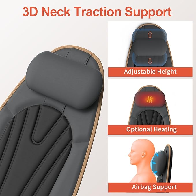 SLOTHMORE Back Massager for Chair with Heat, Vibration Massage Cushion with 8 Motors, Chair Massager for Seniors, Back Massager for Office & Home Use, Ideal Gifts for Dad and Mom - Bloomnest