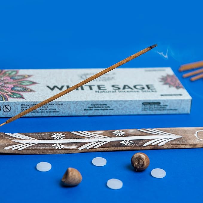 White Sage Incense Sticks for Cleansing 100 gm Pack - 100% Natural -Charcoal Free - Organic Non Toxic Clean Burning - Made from Upcycled Flowers RAAJSEE