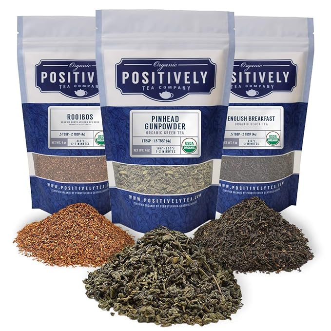 Organic Positively Tea Company, Tea Variety Sampler, Loose Leaf, 4 Ounce, 3 Pack - Bloomnest