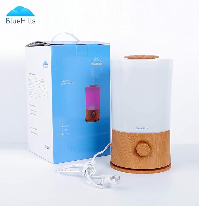 BlueHills Premium 2000 ML XL Large Essential Oil Diffuser Aromatherapy Humidifier for Large Room Home 40 Hour Run Huge Coverage Area 2 Liter Extra Large Capacity Huge Diffuser Wood Grain E005 - Bloomnest