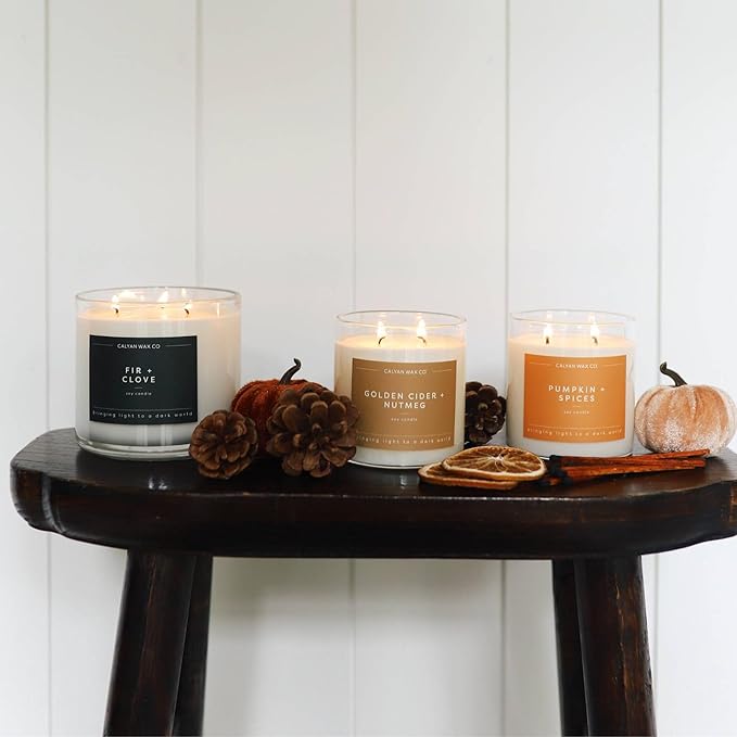 Calyan Wax Co. Fir & Clove 3 Wick Scented Candle - 43 Hour Burn - Luxury 3 Wick Soy Candles - Non Toxic Soy Wax Candles - Long Lasting Large Glass Jar Candle for Home - 14.9oz - Bloomnest