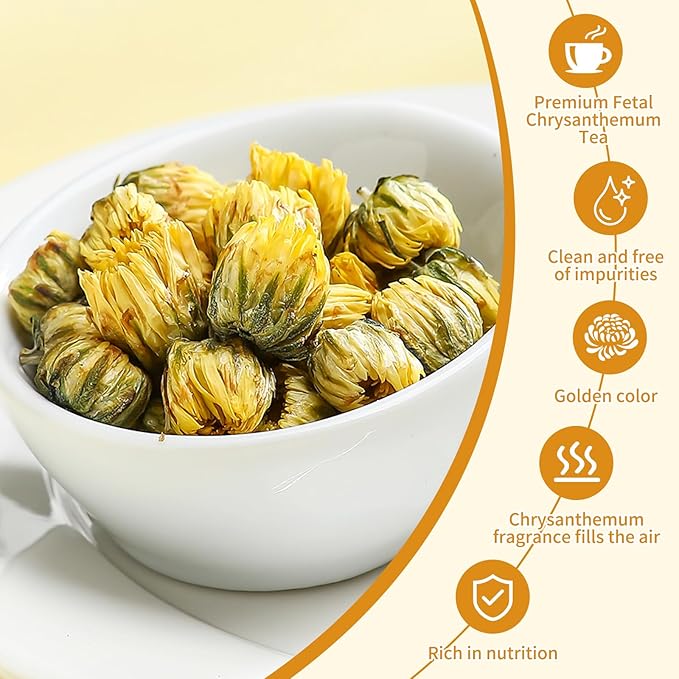 Hee Creek Superior Chinese Chrysanthemum Tea Buds 3.52oz/100g Natural Dried Fetal Chrysanthemum Flower - Tai Ju Herbal Tea Loose Leaf - Non-GMO - Caffeine Free - Aroma & Refreshing 胎菊 菊花茶 - Bloomnest