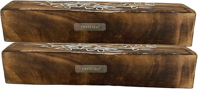 2 Pack Wooden Coffin Incense Sticks Burner - 12 Inches Carved - Storage Compartment (Carved Bird on Branch) - Bloomnest