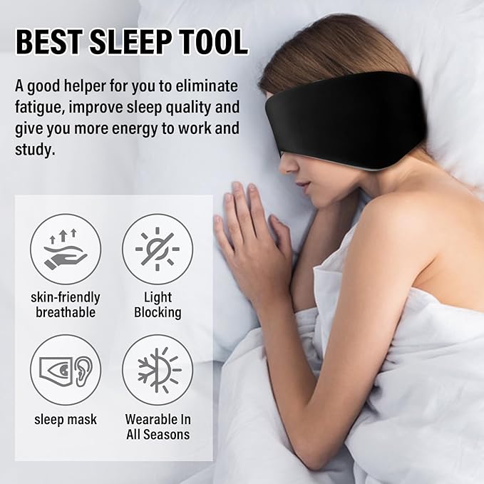Sleep Mask, Eye Mask for Sleeping with Heads Adjustable, Earmuffs for Sleep for Men & Women, 2 in 1 Ear Mask and Blindfold, Soft Dual-Sided All-Season Eye Cover for Side Sleepers (Black) - Bloomnest