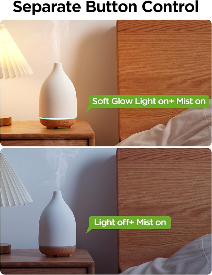 InnoGear Oil Diffuser, 150ML Ceramic Diffuser for Essential Oils Handcrafted Aromatherapy Diffuser Ultrasonic Cool Mist Humidifier with 2 Mist Modes Waterless Auto Off for Room Office, White - Bloomnest