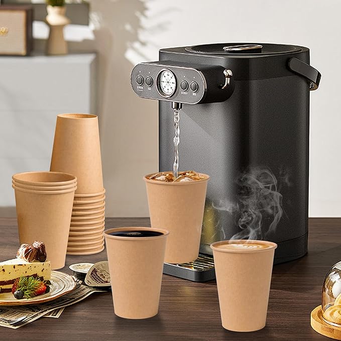 SIUQ 300 Pack 12 oz Kraft Paper Cups, Unbleached Disposable Paper Coffee Cups, Thickened Hot/Cold Beverage Drinking Cup for Party, Home, Cafes, Bistros, Businesses (Brown) - Bloomnest