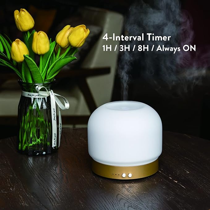 Essential Oil Diffusers for Large Room 280ml Aromatherapy Diffuser for Home - Glass Cover, 4 Timers, Auto Shut-Off, Adjustable Lights, No Beep - Bloomnest