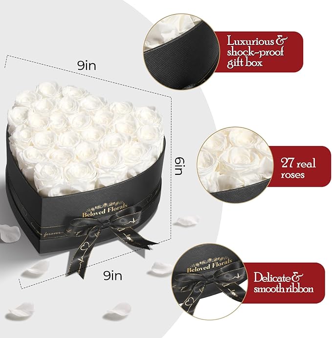 27 Preserved Flowers Rose Birthday Gifts for Women Her Mom Wife Girlfriend Grandma on Valentines Mothers Day Christmas Anniversary Romantic(White) - Bloomnest