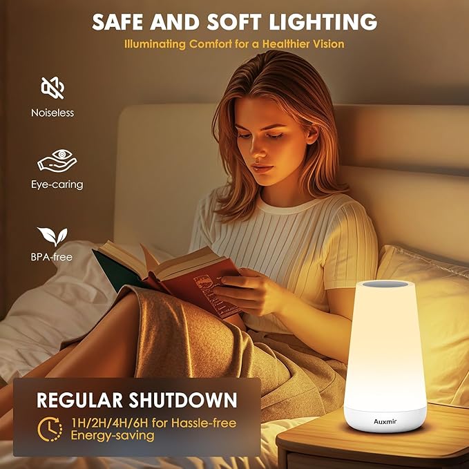 Auxmir Night Light, Dimmable Touch Lamp for Bedroom, Portable Rechargeable Bedside Table Lamp for Baby Nursery, 13 RGB Colors & 5 Brightness, Night Lights for Bedroom Living Room Bathroom Hallways - Bloomnest