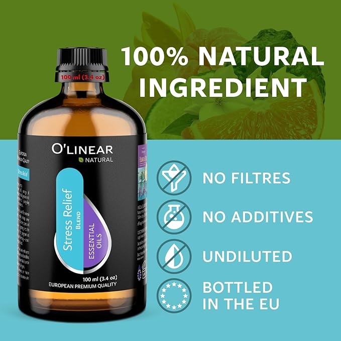 O’Linear Stress Relief Essential Oil Blends - Calming Essential Oil for Diffuser - Aromatherapy Relaxing Blend Oil - Essential Oils for Air Purifier 3.4 oz (100ml) - Bloomnest