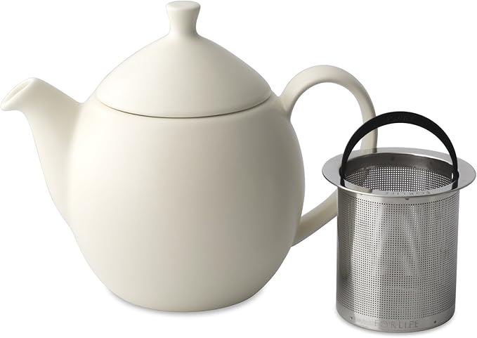 FORLIFE Dew Teapot with Basket Infuser, Natural Cotton, 14 oz/414ml