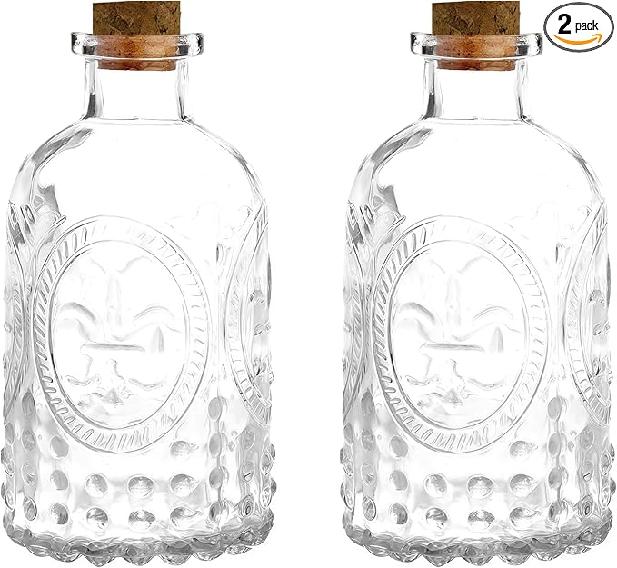 2Pcs Clear Glass Reed Diffuser Bottles with Cork Lid,Apothecary Diffuser Decorative Bottles,Small Flower Bud Vase,Aromatherapy Container for DIY Replacement Diffuser,Reed Sticks,Crafts Decor Bloomnest