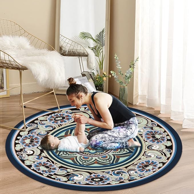 Knsbk Large Round Yoga Mat 4.6'X3.5mm for Exercise Premium Extra Thick, Ultra Comfortable, Non Slip, Meditation Mat - Bloomnest