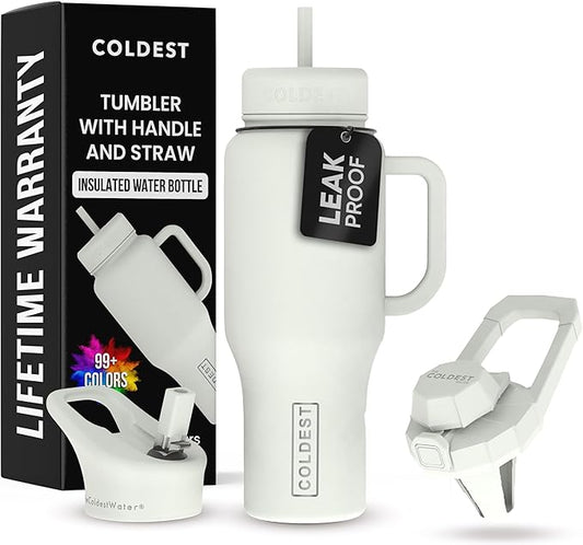 Coldest Tumbler with Handle and Straw - 100% Leak Proof Insulated Tumbler with Lid and Straw (3 Lids) - Stainless Steel Tumblers for Women & Men - Cup Holder Friendly Base, 36 oz (Margarita) - Bloomnest