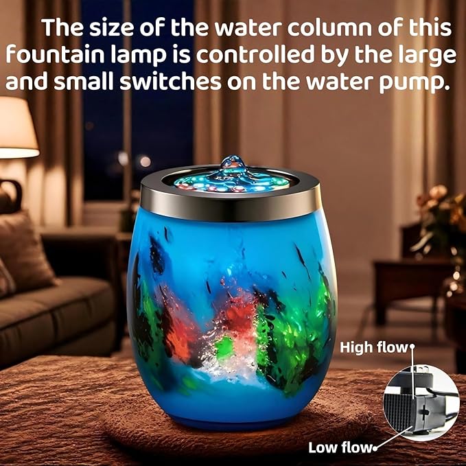 VOREEN Handblown Glass Tabletop Fountain - Art Glass Indoor Fountain with Color-Changing Glow - Artistic Indoor Water Feature with Optional Aromatherapy for Home, Spa, Office Décor - Blue - Bloomnest