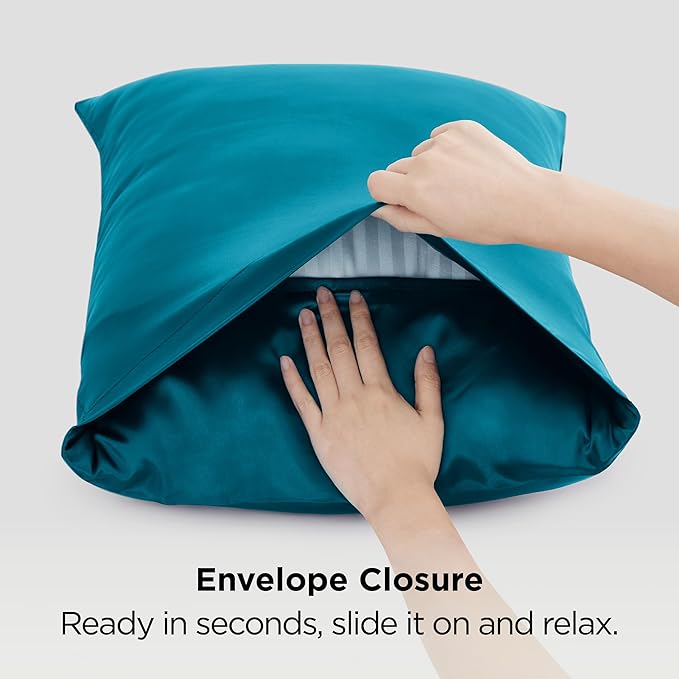 Bedsure Satin Pillowcase 2 Pack Similar to Silk Pillow Cases Standard Size, Pillow Case for Sleeping Women with Envelope Closure, Gifts for Women Men, Teal, 20x26 Inches, 2pcs - Bloomnest