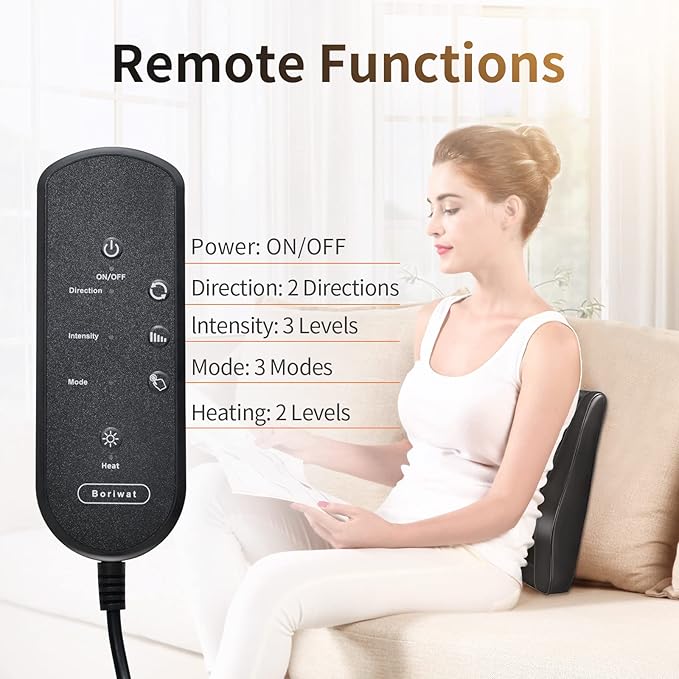 Boriwat Back Massager with Heat, 3D Kneading Massage Pillow for Back, Neck, Shoulder, Leg Pain Relief Deep Tissue, Gifts for Women Men Mom Dad - Bloomnest