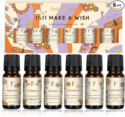 Folkulture Essential Oils for Home | Set of 6 (0.34 fl oz x 6) Sandalwood, Vanilla, Eucalyptus, Cedar Essential Oil, Sage & Chamomile Diffuser Oils for Relaxation for Women - Bloomnest