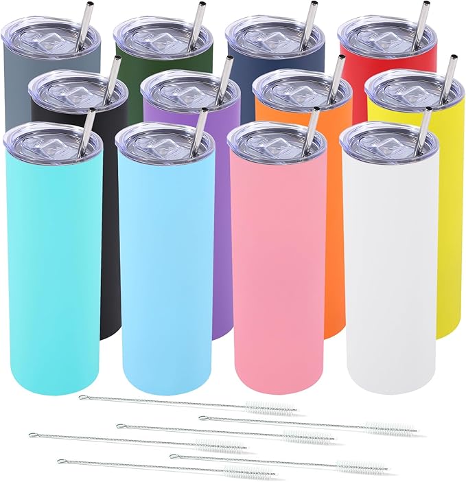 Dongni Skinny Tumbler with Lid 20 oz Stainless Steel Vacuum Insulated Double Wall Travel Coffee Water Tumblers Cup (Mix 12pack) - Bloomnest