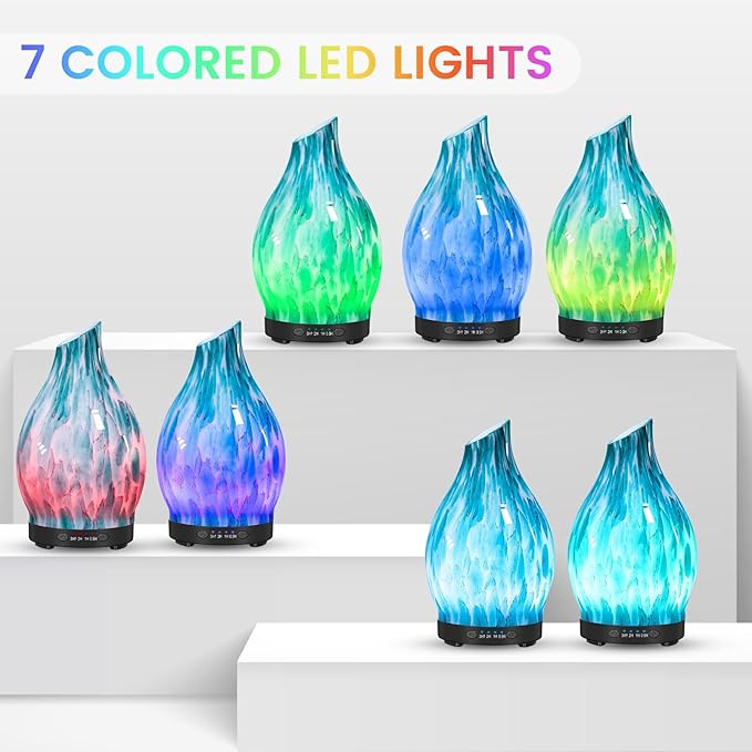 Essential Oil Diffuser, 120ML Glass Aromatherapy Diffuser with Auto Shut-Off and 7 Color LED Lights, Ultrasonic Mist Humidifier with 4 Timer for Home Office Bedroom (Blue Mountain) - Bloomnest