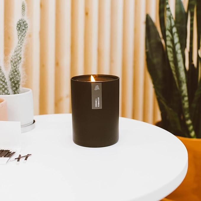 Calyan Wax Co. Cedar & Tobacco Scented Candle - 75 Hour Burn - Luxury Non Toxic Soy Wax Candles - Long Lasting Black Tumbler Jar Candle for Home - 10.2oz - Bloomnest