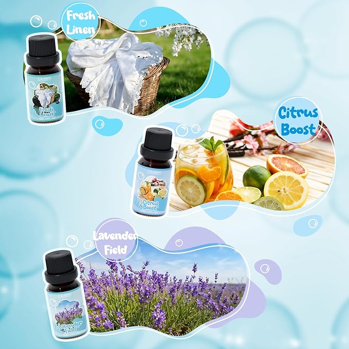 SALUBRITO Laundry Fragrance Oils, Clean Essential Oil Set for Home & Diffuser, Use With Wool Dryer Balls, Fresh Linen, Fresh Cotton, Lavender Field, Citrus Boost, Ocean Mist, Clean Laundry Scented Oil - Bloomnest