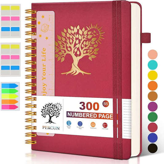 Large Spiral Notebook Journal for Women Men - 300 Numbered Lined Pages, College Ruled,B5 Hardcover Spiral Bound Notebook for School, Work, Note Taking, Writing, Leather Spiral Journal 7"x10" - Bloomnest
