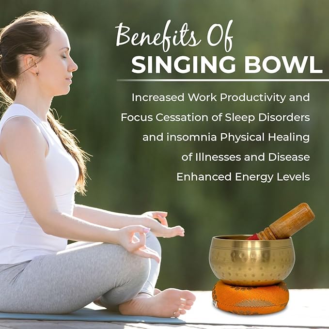 Nature's Own Tibetan Singing Bowl Set Easy to Play Meditation Sound Bowl Handcrafted in Nepal for Yoga, Mindfulness, Chakra Healing, Stress Relief Spiritual Gifts for Women & Men (5.5 Inch, Hammered) - Bloomnest
