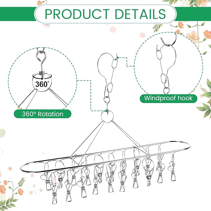 6 Pcs Herb Drying Rack Hanging - Stainless Steel with Clips Clothes Laundry Drying Rack Hanger Collapsible for Plants Bud Weed Onion Macrame Flower Spices(Oval) - Bloomnest