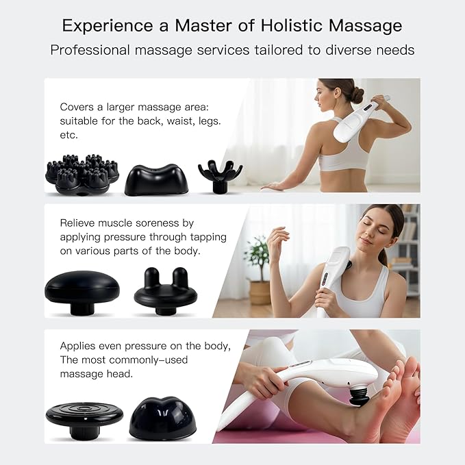 MEGAWISE Cordless Back Massager for Shoulders, Waist, Legs, Rechargeable 3200mAh Battery, 5 Speed and 5 +2 Massage Nodes 5 Hard, 2 Silicone Nodes, Massage While Moving Around (Off White Cordless) - Bloomnest